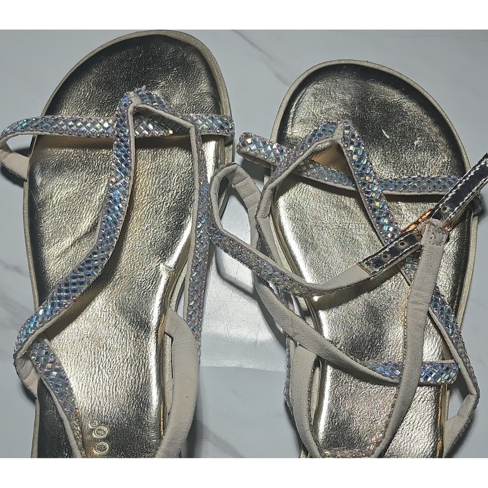 BAMBOO Women's Silver Rhinestone Strappy Flat Sandals Leather US‎ 8.5